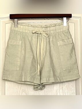 Cloth & Stone 100% Linen Paperbag Waist Shorts Sage Green Utility Pockets XS